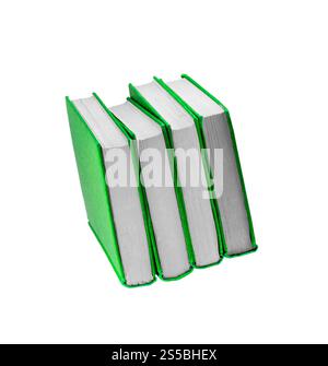 Livres en couverture verte isolés sur blanc Banque D'Images