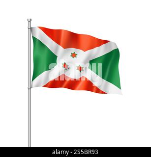 Drapeau du Burundi, rendu tridimensionnel, isolé sur blanc. Drapeau burundais isolé sur blanc Banque D'Images