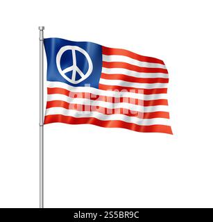 Drapeau USA avec signe de paix, rendu tridimensionnel, isolé sur blanc. Drapeau de la paix des États-Unis isolé sur blanc Banque D'Images