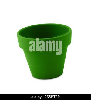 Pot de fleurs vert isolé sur fond blanc. Pot de fleurs vert Banque D'Images