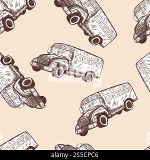 Bus de l'école sans couture. Doodle Croquis Retour à l'école du design. Vector Illustration. Illustration de Vecteur