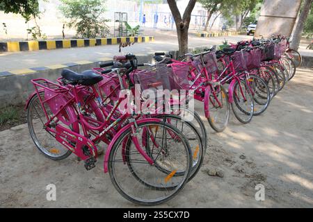 Les vélos garés dans une rangée Banque D'Images