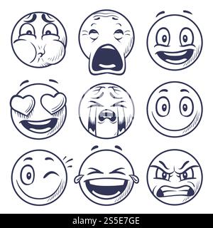 Esquissez un smiley. Icônes d'expression de sourire, émoticônes visages. Dessiner à la main des personnages d'humeur vectoriels. Esquisse visage d'humeur souriante, illustration d'émoticône de caractère de sourire. Esquissez un smiley. Icônes d'expression de sourire, émoticônes visages. Dessiner à la main des personnages d'humeur vectoriels Illustration de Vecteur