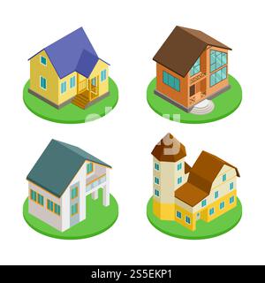 Vecteur de maisons vivantes isométriques 3D de l'ensemble. Illustration de la construction de maison 3d, maison isométrique. Vecteur de maisons vivantes isométriques 3D de l'ensemble Illustration de Vecteur