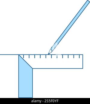 L'icône de crayon avec l'échelle. Fine ligne de remplissage bleu avec Design. Vector Illustration. Illustration de Vecteur
