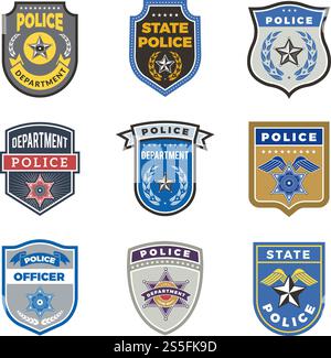 Bouclier de police. Badges d'agent du gouvernement et symboles vectoriels de sécurité d'agent de police. Insigne du policier ou de l'officier de police. Bouclier de police. Badges d'agent du gouvernement et symboles vectoriels de sécurité d'agent de police Illustration de Vecteur