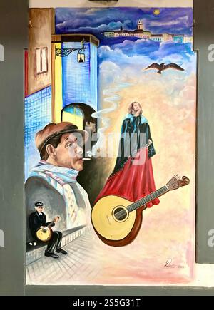 Gros plan d'œuvres d'art sur les portes de la Rua de Santa Maria dans la Zona Velha à Funchal, Madère. Banque D'Images