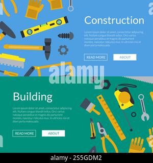 Illustration des modèles de bannière Web et d'affiche d'outils de construction plats vectoriels. Illustration de la bannière Web d'outils de construction plats vectoriels Illustration de Vecteur