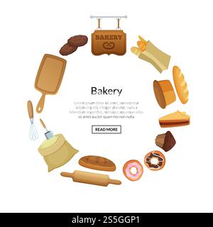 Autocollants d'éléments de boulangerie de dessin animé vectoriel avec place pour l'illustration du jeu de texte. Autocollants d'éléments de boulangerie de dessin animé vectoriel de l'ensemble Illustration de Vecteur