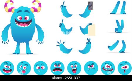 Monstre constructeur. Eyes bouche émotions parties de créatures amusantes mignonnes pour jeux kit de création de conception vectorielle pour enfants hallowen partie. Illustration de monstre halloween corps, personnage de création drôle. Monstre constructeur. Eyes bouche émotions parties de créatures amusantes mignonnes pour jeux kit de création de conception vectorielle pour enfants hallowen partie Illustration de Vecteur