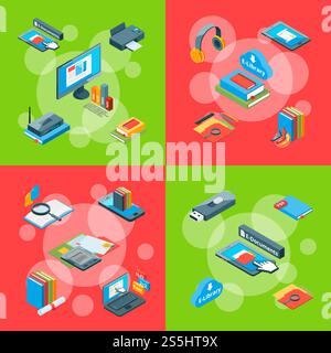 Vecteur isométrique en ligne d'éducation en ligne icônes colorées illustration de concept infographique. Collection d'études en bannière. Illustration de concept infographique d'icônes d'éducation en ligne de vecteur isométrique Illustration de Vecteur