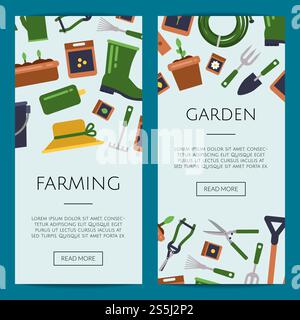 Bannière web d'icônes de jardinage plat de vecteur, illustration de modèles d'affiche. Illustration de modèles de bannière Web d'icônes de jardinage plat vectoriel Illustration de Vecteur
