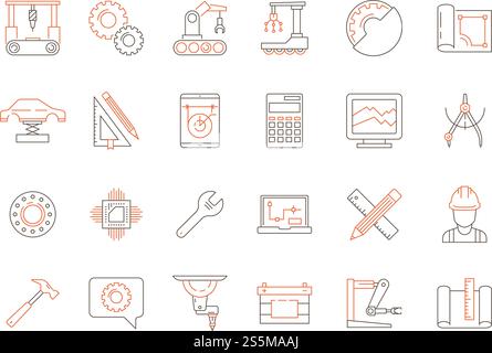 Icône de couleur technique. Logiciel de soutien à la production travail mécanique outils électroniques et techniciens vecteur de symboles de ligne mince. Illustration de travaux d'ingénierie et de fabrication. Icône de couleur technique. Logiciel de soutien à la production travail mécanique outils électroniques et techniciens vecteur de symboles de ligne mince Illustration de Vecteur