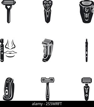 Jeu d'icônes rasoir électrique. Ensemble simple de 9 icônes vectorielles de rasoir électrique pour la conception Web isolé sur fond blanc. Ensemble d'icônes de rasoir électrique, style simple Illustration de Vecteur