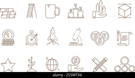 Symboles de démarrage. Idée d'affaires franchise de production créative développement marketing de stratégie parfaite fusée vecteur ligne collection d'icônes. Illustration des icônes de démarrage, de développement et de démarrage de fusée. Symboles de démarrage. Idée d'affaires franchise de production créative développement marketing de stratégie parfaite fusée vecteur ligne collection d'icônes Illustration de Vecteur