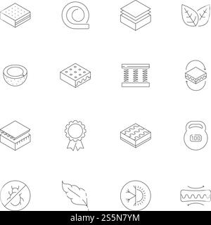 Icônes de matelas. Icônes vectorielles de meubles de nuit en latex de mousse de mémoire orthopédique pour lit de soins de santé. Matelas orthopédique, illustration d'élément de mobilier de chambre à coucher. Icônes de matelas. Icônes vectorielles de meubles de nuit en latex de mousse de mémoire orthopédique pour lit de soins de santé Illustration de Vecteur