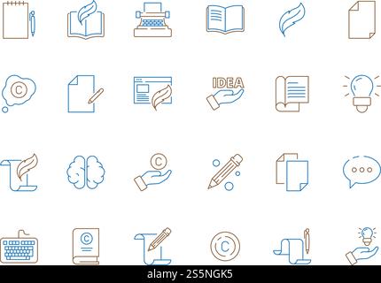 Icône Copywriting. Outils pour les écrivains articles plume stylo de livre de contenu de journal vecteur de ligne mince symboles colorés. Illustration de contenu blog, copywriting et blogging. Icône Copywriting. Outils pour les écrivains articles plume stylo de livre de contenu de journal vecteur de ligne mince symboles colorés Illustration de Vecteur