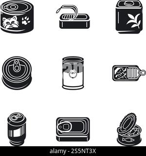 Jeu d'icônes de poisson de boîte de conserve. Ensemble simple de 9 icônes vectorielles de poisson d'étain pour la conception Web isolé sur fond blanc. Ensemble d'icônes de poisson de boîte de conserve, style simple Illustration de Vecteur