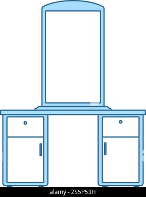 Commode avec miroir Icône. Fine ligne de remplissage bleu avec Design. Vector Illustration. Illustration de Vecteur