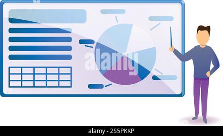 Man affiche l'icône d'éducation de bannière. Dessin animé de l'homme montre l'icône de vecteur d'éducation de bannière pour la conception de Web isolé sur fond blanc. L'homme montre l'icône d'éducation de bannière, style de dessin animé Illustration de Vecteur