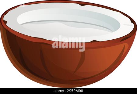 Icône de noix de coco à moitié coupée. Dessin animé de l'icône vectorielle de noix de coco semi-coupée pour la conception Web isolé sur fond blanc. Icône de noix de coco à moitié coupée, style de bande dessinée Illustration de Vecteur