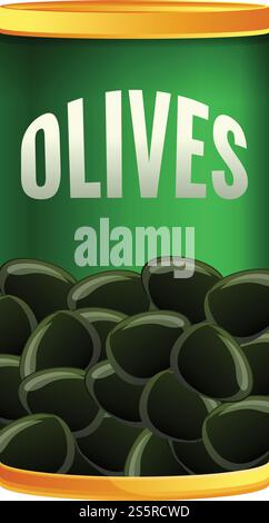 Icône de boîte à olives noires. Dessin animé d'olives noires peut vecteur icône pour la conception de Web isolé sur fond blanc. Icône de boîte d'étain d'olives noires, style de bande dessinée Illustration de Vecteur