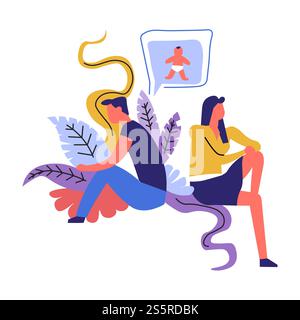 Couple marié dans le combat, homme et femme pensant au vecteur de bébé. Homme et femme dans les pensées sur l'avortement ou l'avenir du nouveau-né. Troubles dans la relation, divorce et fin du mariage. Couple marié en combat, homme et femme pensant à bébé Illustration de Vecteur
