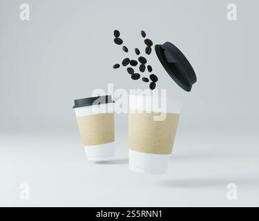 Un paquet utilisé pour le café avec des tasses à café. Banque D'Images