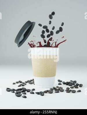 Un paquet utilisé pour le café avec des tasses à café. Banque D'Images