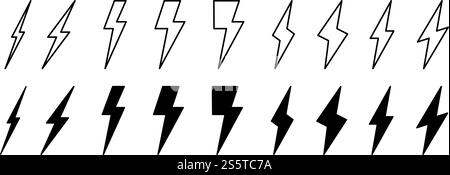 Thunderbolt Lightning Bolt illustration vectorielle du jeu d'icônes de flash d'énergie électrique Illustration de Vecteur