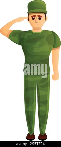Icône de salut soldat. Dessin animé de l'icône vectorielle de salut de soldat pour la conception de Web isolé sur fond blanc. Icône de salut soldat, style de bande dessinée Illustration de Vecteur