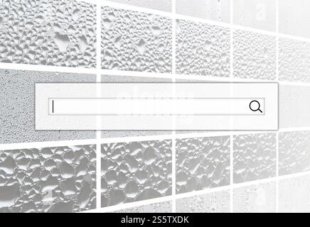 Le champ de recherche est situé au-dessus du collage de nombreux fragments de verre différents, décorés avec des gouttes de pluie du condensat. Noir et blanc Banque D'Images