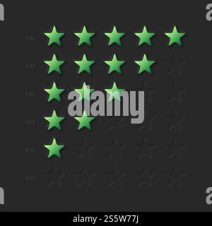 Évaluation du produit du client ou réalisation du jeu Neumorphic UI UX Rating Stars icônes éléments de conception vectorielle Banque D'Images