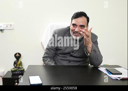 New Delhi, Inde. 14 janvier 2025. NEW DELHI, INDE - 14 JANVIER : le ministre de l'environnement de Delhi et candidat de l'AAP de la circonscription de Babarpur Gopal Rai lors de l'entretien le 14 janvier 2025 à New Delhi, Inde. (Photo de Sanjeev Verma/Hindustan Times/Sipa USA) crédit : Sipa USA/Alamy Live News Banque D'Images