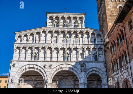 Façade de la cathédrale de Lucques (Cattedrale di San Martino) sur la Piazza San Martino à Lucques, Province de Lucques, Toscane, Italie Banque D'Images