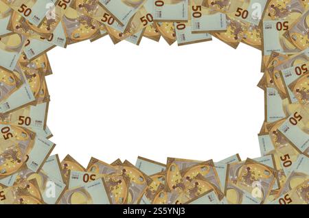 Motif faisant partie d'un gros plan sur un billet de 50 euros avec de petits détails marron. Billet en devise européenne. Partie du modèle du billet de 50 euros gros plan avec petit Banque D'Images