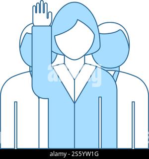 Dame de vote avec l'homme derrière l'icône. Fine ligne de remplissage bleu avec Design. Vector Illustration. Illustration de Vecteur
