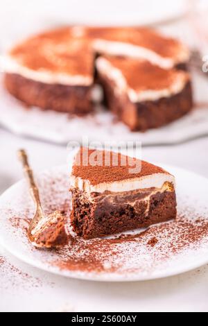Délicieux dessert au chocolat, brownies au cheesecake avec fromage à la crème et cacao Banque D'Images
