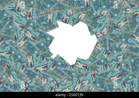 Dextre et canadarm2 sur Canada 5 dollars 2013 motif de billets de banque en polymère gros plan. Dextre et canadarm2 sur billet de banque Canada 5 dollars 2013 en polymère Banque D'Images