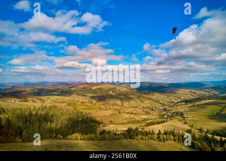 Vue aérienne de drone sur la forêt d'automne. Arbres colorés dans le bois. Arrière-plan de l'automne, vue aérienne de drone de beau paysage de forêt avec des arbres d'automne Banque D'Images