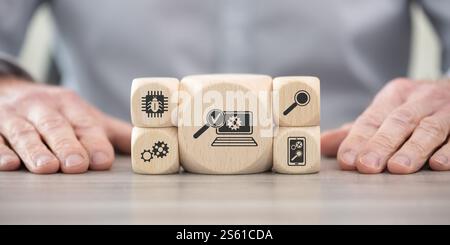 Blocs en bois avec symbole du concept de test de logiciel Banque D'Images