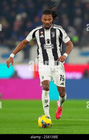 Bergame, Italie du Nord - mardi 14 janvier 2025. Khephren Thuram de la Juventus lors du match de football Serie A entre Atalanta et Juventus au stade Gewiss de Bergame, Italie du Nord - mardi 14 janvier 2025. Sport - Soccer . (Photo de Spada/Lapresse) crédit : LaPresse/Alamy Live News Banque D'Images