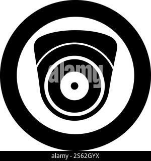 Caméra vidéo suivi de caméscope sphérique surveillance d'appareil dispositif de surveillance CCTV Secure concept icône en cercle rond noir illustration vectorielle de style plat image simple. Caméra vidéo suivi de caméscope sphérique surveillance de l'appareil dispositif de surveillance CCTV Secure concept icône en cercle rond noir illustration vectorielle de couleur noire image de style plat Illustration de Vecteur