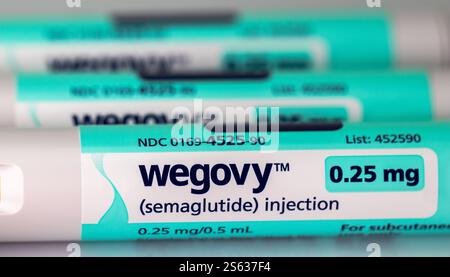 Gros plan sur les stylos semaglutide Wegovy Banque D'Images