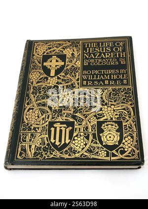 Livre religieux édouardien antique la vie de Jésus de Nazareth dépeinte en couleurs avec 80 photos de William Hole Banque D'Images