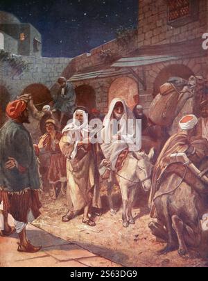 Assiette de couleur de Joseph avec la Vierge Marie enceinte sur un âne venant à Bethléem à la recherche d'un conseil de la 1906-10 la vie de Jésus de Nazareth Banque D'Images
