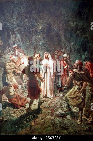 Plaque de couleur de la trahison de Jésus-Christ dans le jardin de Gethsémani de 1906/10 la vie de Jésus de Nazareth dépeinte en couleurs Banque D'Images