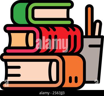Icône empiler des livres scolaires. Icône vectorielle de livres scolaires de pile de contour pour la conception de Web isolé sur fond blanc. Icône de livres scolaires empilés, style de contour Illustration de Vecteur