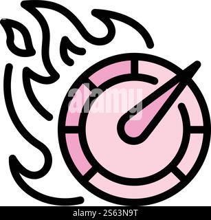 Icône de compteur de vitesse incendie. Icône vectorielle de compteur de vitesse de feu de contour pour la conception Web isolé sur fond blanc. Icône de compteur de vitesse d'incendie, style de contour Illustration de Vecteur