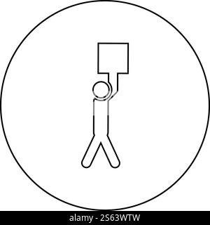 L'homme porte la charge dans ses bras au-dessus de lui-même bâton de travail sur l'icône de colis de livraison en cercle contour rond noir illustration vectorielle de couleur plate style image simple. L'homme porte la charge dans ses bras au-dessus de lui-même bâton de travail sur l'icône de colis de livraison dans le cercle rond contour noir illustration vectorielle de couleur noire image de style plat Illustration de Vecteur